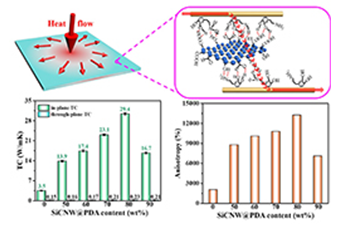 Significantly enhanced thermal conductivity and flame retardance by silicon carbide nanowires/graphene oxide hybrid network.